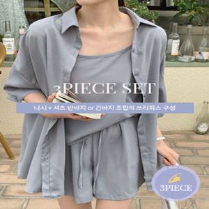 [3피쓰/하의 기장선택♥][MADE] 르테 셔츠+끈나시+바지 쓰리피스set(44~110) (여름-신상-베스트-롱버전출시-라운지룩-꾸안꾸-호텔룩-조식룩-쓰리피스-버뮤다팬츠-나시세트-바지세트-셔츠세트-장마룩-장마템)