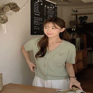 [44-120]  브디루닌 썸머 브이넥 포켓 니트 가디건 ( 여름-데일리룩-데이트룩-캠퍼스룩-휴양지룩-바캉스룩-여행룩-캐주얼룩-출근룩-페미닌룩-빅사이즈-120사이즈-자체제작-고급스러운-편안한-피부자극X-통통녀 )