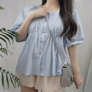 [~4XL] 런뮤 반팔블라우스 오버핏셔츠 반팔셔츠 여름셔츠 프릴블라우스 퍼프소매 리본블라우스 쿨링반팔 린넨블라우스 캉캉원피스 하객룩 반팔크롭셔츠 스퀘어넥 루즈핏 빅사이즈 블라우스