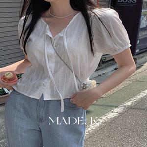 [MADE/뉴컬러추가]로힌 퍼프 스트랩 블라우스 (S-L/5천장돌파/데일리룩/데이트룩/스트랩블라우스/여름블라우스/반팔블라우스/퍼프블라우스)