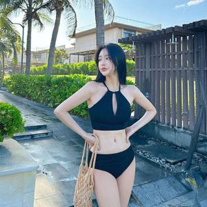 [M-L] 블랙 홀터넥 반하이 비키니 [섹시/블랙/글램/스트랩/하이웨스트/체형커버]