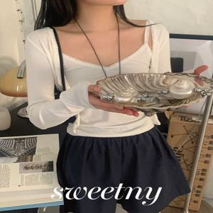 [단독][인기/자체제작/sweetny/세트구성] 실리나 여름 찰랑 레이어드 골지 레이스 나시 가디건 세트 (봄/여름/바캉스/살안타/휴양지/사계절/셋업/민소매/끈나시/슬리브)