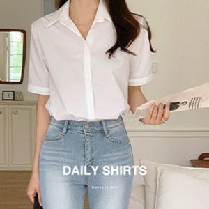 1000장 돌파✨ (스판하객 블라우스) 올데이 베이직 스판 반팔 블라우스 오피스룩블라우스 여름블라우스 하객룩 심플룩 데일리블라우스 반팔셔츠 썸머 여름셔츠 bs7632