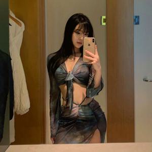 무배????[영롱해????????‍♀인어공주] 4ps 나염 홀터넥 비키니 가디건 세트 쉬폰 셔링 트임 끈 나시 수영복 셋업 커버업 볼륨업 비치웨어 M  L 블랙