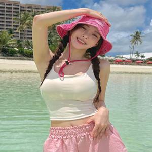 [단독][패드일체형/M-2XL] 본느 브라탑 나시탑 빅사이즈 크롭 크롭탑 요가복 비치웨어 스윔웨어 필라테스 상의 래쉬가드 나시 이너