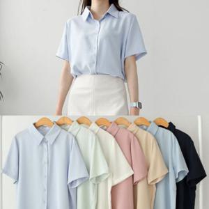 [당일발송] 구김없는 링클프리 반팔 셔츠 블라우스 쉬폰 화이트 하늘색 면접 남방
