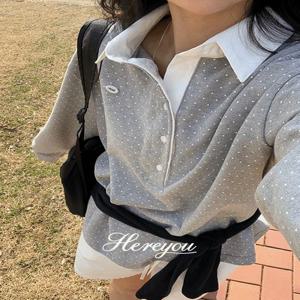 주문폭주???? [here you] 케이키 도트 카라 T - 2color (땡땡이/카라티/럭비티/루즈핏/러블리/봄신상)