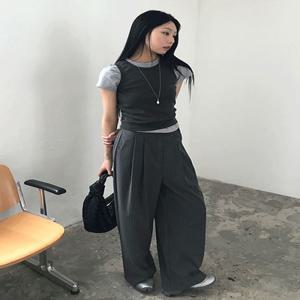 [블랙S 당일출고!] 러쉬 슬랙스 (2colors) (스트라이프슬랙스/여름슬랙스/여름바지/와이드팬츠)