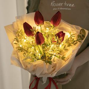 튤립 조화 꽃다발 LED 스프레이 50cm 인테리어 꽃선물 장식 기념일 졸업식 조명 발표회 학예회