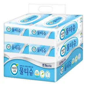 깨끗한나라 페퍼민트 블루 물티슈 캡형 70매 6입 1팩