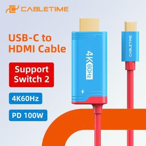 CABLETIME 4K 60Hz USB C-HDMI 케이블 PD 100W 타입 어댑터 닌텐도 호환 스위치 호환 2/1 OLED 및 PS4/5 호