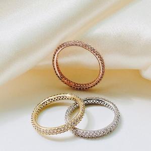 1mm 두줄 도넛 파베 세팅 볼륨 라운드 반지 / 데일리 큐빅 가락지 반지 (슬림)