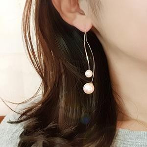 [바이진주리본] 롱롱 웨이브 진주 귀걸이E