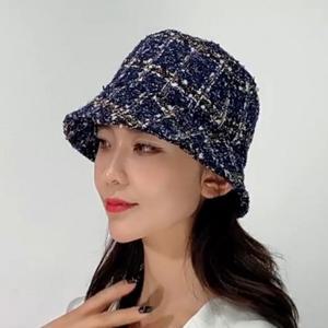 여성 체크 패턴 사이즈조절 패션 트위드 벙거지