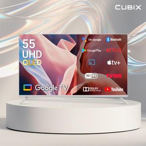 [으뜸효율]큐빅스 139cm 55인치 화이트에디션 스마트TV UHD 4K QLED 구글티비 안드로이드 에너지1등급 스탠드형 벽걸이형