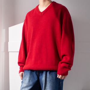 램스 울 오버핏 브이넥 니트 / 봄 가을 겨울 핑크 빨강 V넥 하찌 니트