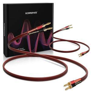 UCINNOVATE 2팩 고급 순수 구리 HiFi OFC 스피커 와이어 케이블(바나나 플러그 포함), 2m 금도금 바나나 팁 플러그, 오디오 시스템 홈 시어터용 600 스트랜드 14 AWG(6.56FT)