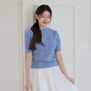 [르포엠]노블린 모크넥 케이블 하프슬리브 니트 2종세트