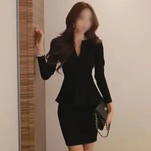브이넥 블랙 상견례 원피스 정장 미니 프릴 모던라인 하객룩 가을 슬림핏 흰색 겨울