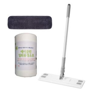 중형(40cm)그레이 청소밀대걸레+회색루프물걸레패드1장+일회용청소포 1롤 (30m/68매)