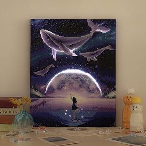 꿈꾸는 고래 [LED 캔버스형] [보석십자수] 3D 원형 40x50