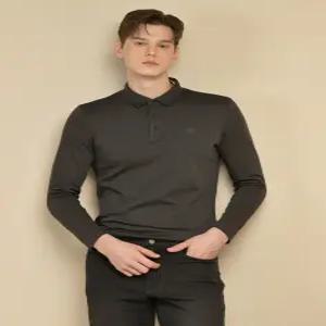 닥스 골프 24FW [ONLINE EXCLUSIVE] 남성 차콜그레이 더블페이스 긴팔 폴로 티셔츠 DGTS4D901G3