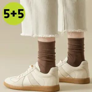 5+5 여성 크리미 무지 롱 양말 10켤레
