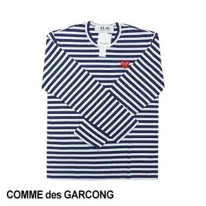 플레이 꼼데가르송 레드 하트 스트라이프 롱슬리브 티셔츠 AX T010 051/AZ T010 051 NAVY