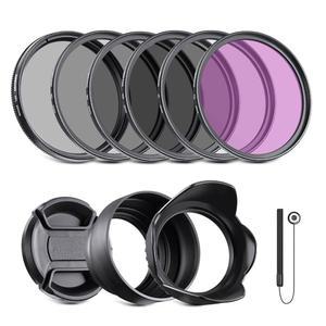 NEWER 62mm ND 필터 키트 및 렌즈 액세서리, ND2 ND4 ND8 UV FLD CPL(원형 편광) 세트, 캡/툴립 모양 후드 포함