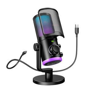 피파인 게이밍 PC 마이크, 게임 채팅 밸런스가 있는 USB 스트리밍 음소거 버튼이 컴퓨터 콘덴서 데스크톱 RGB 팟캐스트/트위치/디스코드-AMPLIGAME AM6용 노이즈 캔슬링 기능