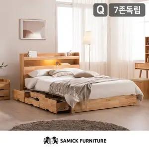 태리 LED 4단 수납 원목 침대 7존 독립스프링 매트리스-퀸)