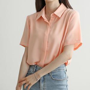 링클프리 셔츠블라우스 히든버튼 반팔 여성 쉬폰 55-88