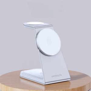 라이프루트 3in1 맥세이프 15W 고속무선충전기 알루미늄 발열없음 충전스탠드 실버화이트