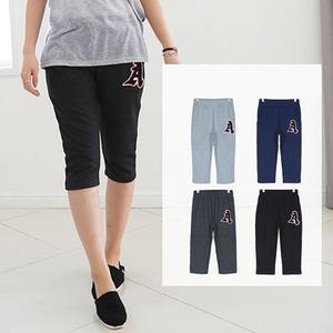 (블랙) A패치 7부 트레이닝팬츠 DM-4147/여성/바지/운동/반바지/트레이닝복/추리닝/운동복/츄리닝