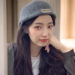여자 겨울 헌팅캡 베레모 무지 라벨 메탈 빵 모자