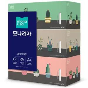 모나리자 각티슈 250매 3입 미용티슈/미니/티슈/곽/미용/사각/휴지/각티슈250매/부드러운/화장지/리필/여행