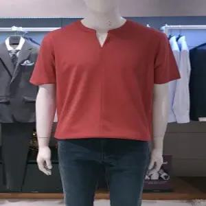 [트루젠]남성 봄여름 다크핑크 면 혼방 너치넥 캐주얼 티셔츠