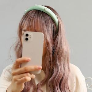 슈슈앤 새틴 볼륨 헤어밴드 세련진주 머리띠 (민트)