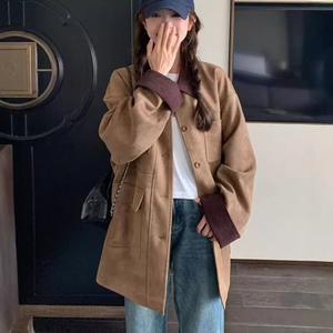EAMT 여성자켓 블루 스웨이드 코트 감성 아카데미 풍 캐주얼 하프탑 YJ3