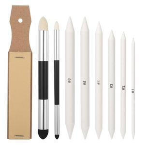 그림을 그리기 위한 블렌딩 스텀프, 9PCS 토르티온 연필 오일 파스텔 도구 부드러운 종이 펠트 스케치 스틱 스펀지 펜 및 사포 연필깎이 드로잉 용품