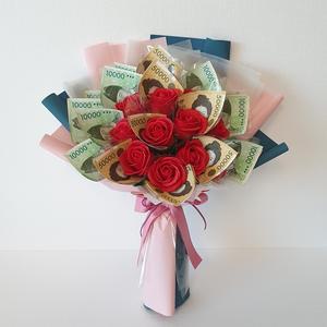 늘솜아뜰리에 비누꽃 용돈꽃다발 레드장미+쇼핑백 set 구성 부모님 생신선물 결혼기념일 생일선물