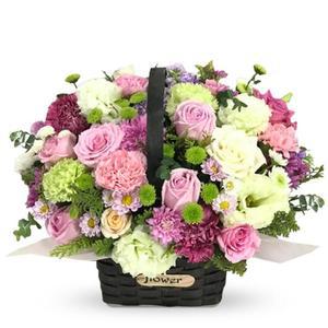핑크카네이션혼합 꽃바구니 배달 당일 전국 꽃배달서비스 장미 출산 생일 축하 선물 프로포즈 결혼기념일