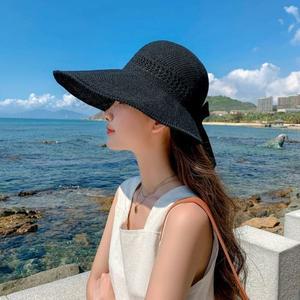 [라일리] Rly 리본 돌돌이 여자 비치캡 휴양지 왕골모자 밀집모자