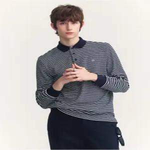 [24FW] HZTS4F301N3 SOFT COTTON 네이비 인터록 스트라이프 카라 티셔