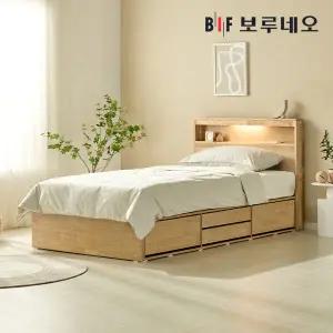 [착불]보루네오 뉴키Po 4서랍 고무나무 원목 침대 LED 수납 프레임 SS
