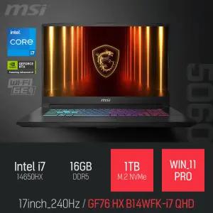 ⓒ MSI 소드 GF76 HX B14WFK-i7 QHD 16GB 1TB WIN11 / 17인치 편집 고성능 게임 포토샵 캐드 AI 노트북