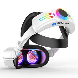 Oculus Quest 2용 12000mAh 배터리가 장착된 RGB 헤드 스트랩, 8시간 연장 플레이를 위한 배터리 팩, 고속 충전 VR 전원, 조절 가능한 엘리트 스트랩으로 메타 퀘스트 2용으로 향상된 지지력과 균형을 제공합니다