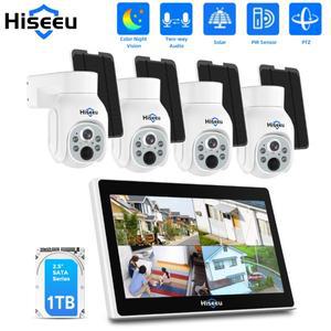 Hiseeu 10CH NVR CCTV 카메라 세트, 4MP WiFi PTZ 태양광 IP 보안 시스템 키트, P2P 야외 무선 감시