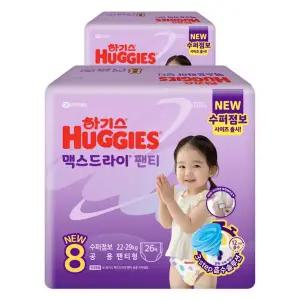 하기스 2024 안심 빠른흡수 맥스드라이 수퍼점보형 8단계 팬티형 남여공용22~29kg 점보형 이상(3XL) 52매