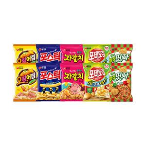 농심 자갈치, 90g, 2개 + 오징어집, 78g, 2개 + 포스틱, 84g, 2개 + 벌집핏자, 90g, 2개 + 포테토칩, 60g, 2개